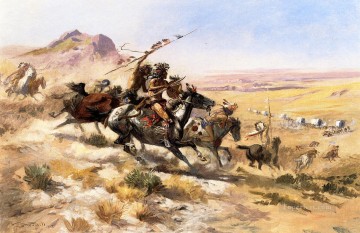 ワゴン列車への攻撃 インディアン西部アメリカ人 チャールズ・マリオン・ラッセル Oil Paintings